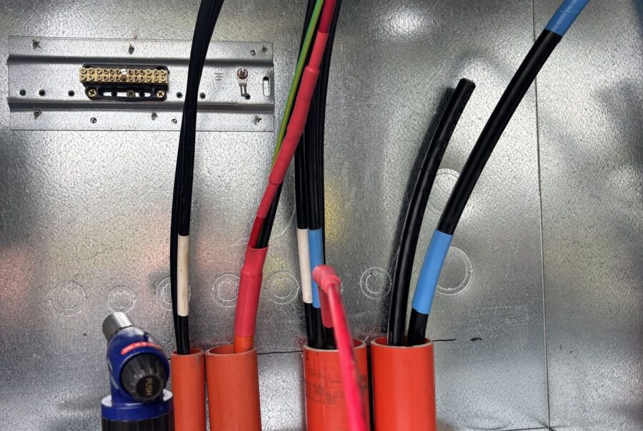Close-up of compliant switchboard cabling completed by Calwinn Electrical in the Upper Hunter Shire